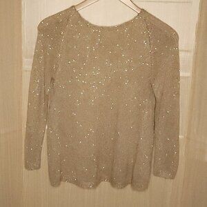 Zara Women's Gold Sparkle Sweater With Silky Back Detail Medium